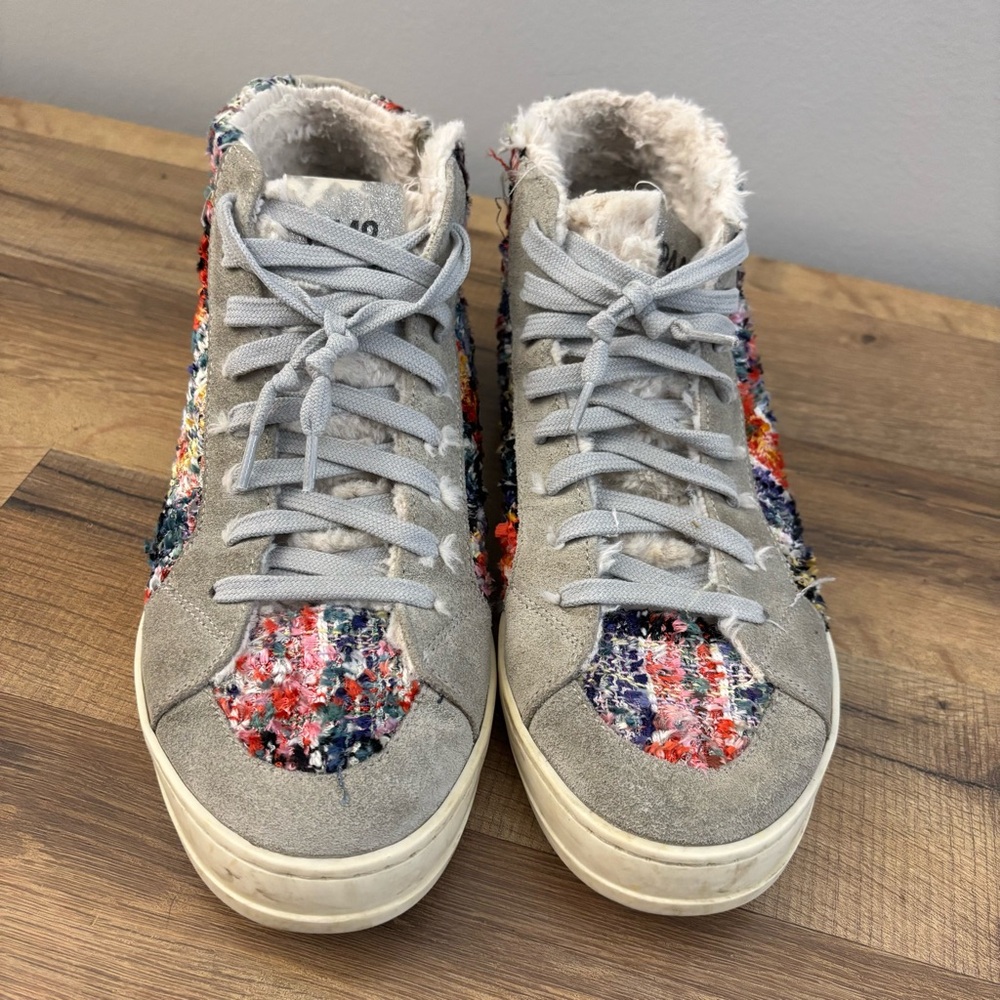 P448 Faux Fur Multicolor High Top Suede Sneakers Women’s - Picture 6 of 11